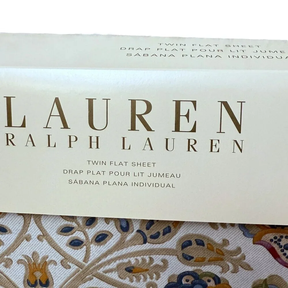 LAUREN Ralph Lauren Twin Flat Sheet Beige Marakesh Paisley 100% Cotton NEW
